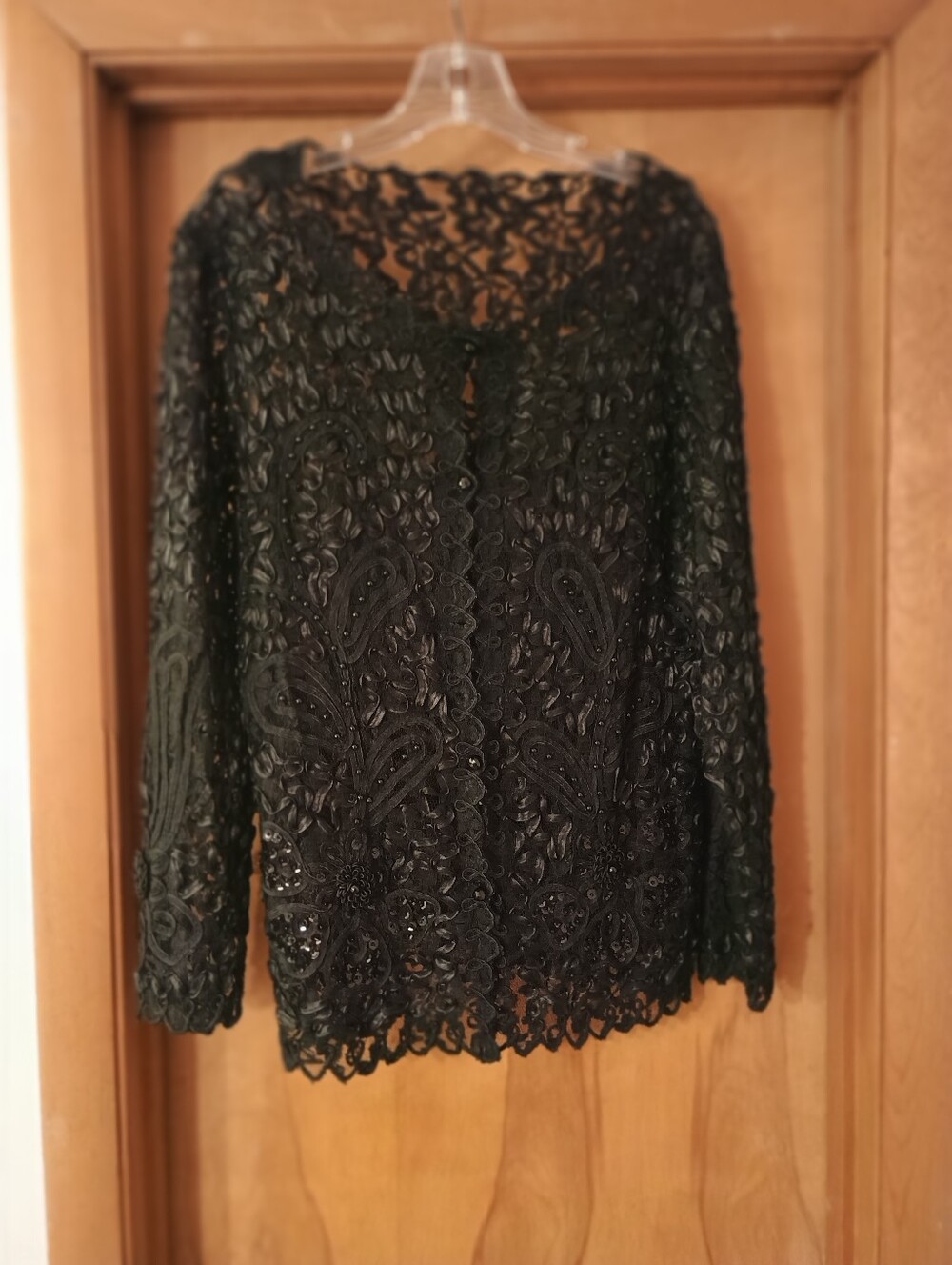 Black Lace Embellished Long-Sleeve Women's Evening Jacket Goth Formal See des.